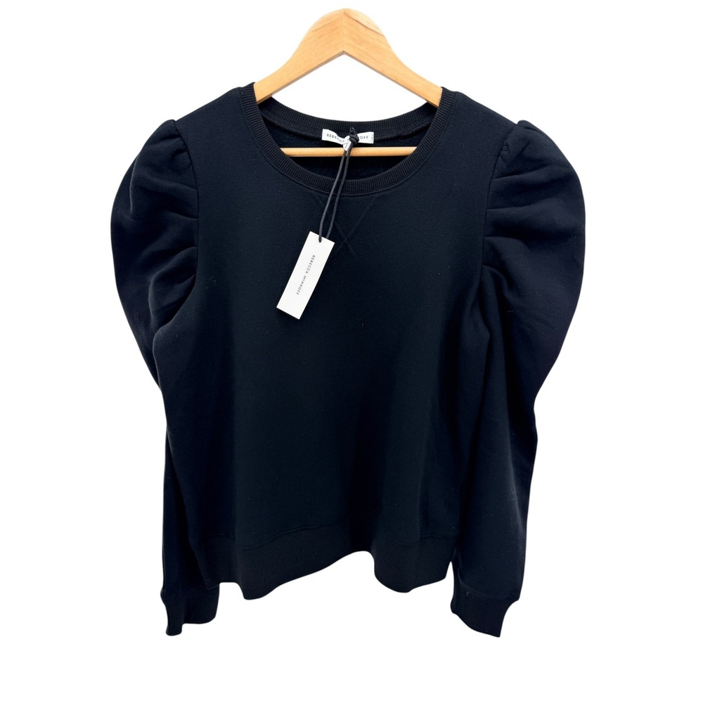 Rebecca Minkoff Janine Puff Sleeve Sweatshirt L Black Coquette Gothic Chic New